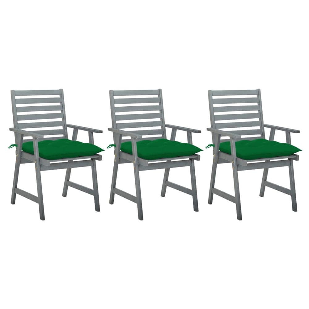 Vidaxl Záhradné jedálenské stoličky s vankúšmi 3 ks akáciový masív